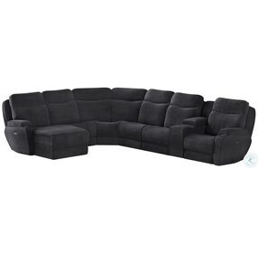 Show Stopper Charcoal Reclining Large LAF Sectional with Power Headrest and Wireless Power Storage Console