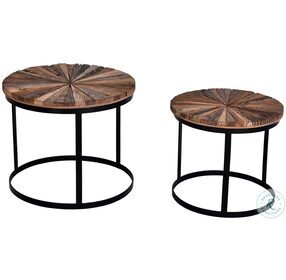 Layover Distressed Natural And Black Iron Bunching Tables Set of 2