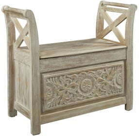 Fossil Ridge Whitewashed Accent Bench