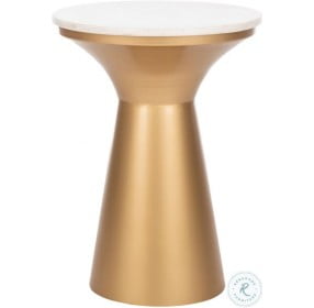 Mila White Marble And Brass Pedestal End Table
