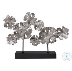 Contemporary Lotus Silver Leaf And Matte Black Sculpture