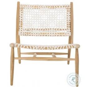 Bandelier Light Oak And Offwhite Cowhide Leather Weave Accent Chair