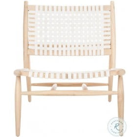 Soleil White Leather And Natural Woven Accent Chair