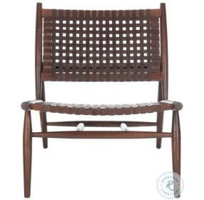 Soleil Brown Leather And Brown Woven Accent Chair