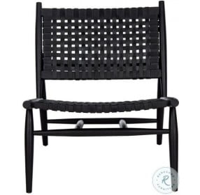 Soleil Black Leather And Black Woven Accent Chair
