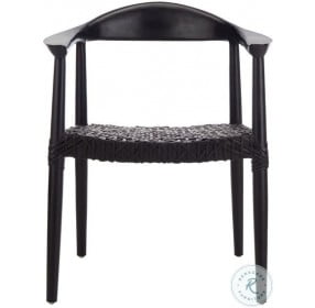 Juneau Black Mindi Wood And Black Leather Woven Accent Chair