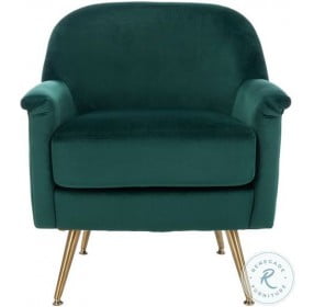 Brienne Emerald Velvet And Brass Mid Century Arm Chair