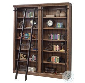 Avondale Weathered Oak 2 Piece Bookcase Wall with Ladder