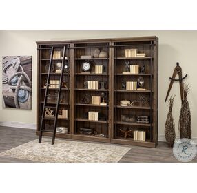 Avondale Weathered Oak 3 Piece Bookcase Wall with Ladder