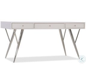 Sophisticated Contemporary White And Polished Stainless 60" Writing Desk