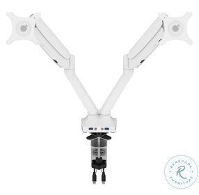 Universel White Dual Monitor Arm With Pistons