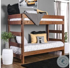 Arlette Mahogany Brown Twin Over Twin Bunk Bed with 2 Slat Kits