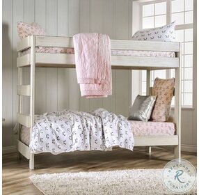 Arlette White Twin Over Twin Bunk Bed With 2 Slat Kits