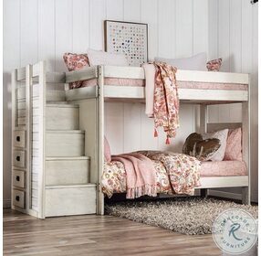Ampelios White Twin Over Twin Bunk Bed With 2 Slat Kits