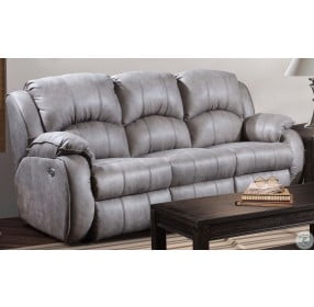 Cagney Nickel Power Reclining Double Reclining Sofa with Power Headrest