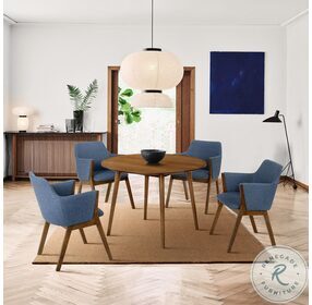 Arcadia Walnut 42" Round Dining Room Set with Renzo Light Gray Chair
