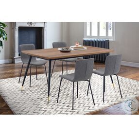 Messina Walnut And Metal Modern Dining Room Set with Gillian Light Gray Chair