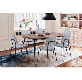 Messina Walnut And Metal Modern Dining Room Set with Lucy Gray Velvet Chair