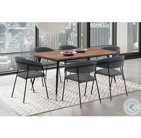 Messina Walnut And Metal Modern Dining Room Set with Nara Gray Faux Leather Chair