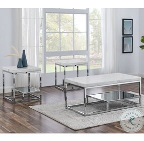 Aston White Marble And Chrome Occasional Table Set