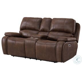 Grover Atlantis Brown Power Reclining Console Loveseat with Power Headrest