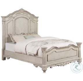 Grand Statement Antique White Queen Panel Bed