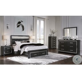 Kaydell Black Lighted Upholstered Storage Panel Platform Bedroom Set