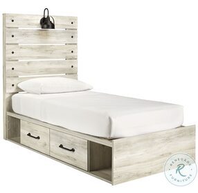 Cambeck Whitewash Twin Panel Bed with Double Under Bed Storage