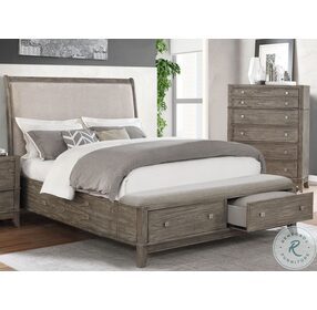 Shores Brushed Brown Queen Upholstered Storage Sleigh Bed with Bench Footboard