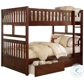 Rowe Dark Cherry Full Over Full Bunk Bed with Storage Boxes