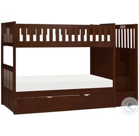 Rowe Dark Cherry Twin Over Twin Step Bunk Bed with Twin Trundle