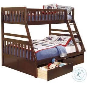 Rowe Dark Cherry Twin Over Full Bunk Bed with Storage Boxes