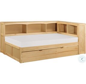Bartly Natural Pine Twin Bookcase Corner Bed With Twin Trundle