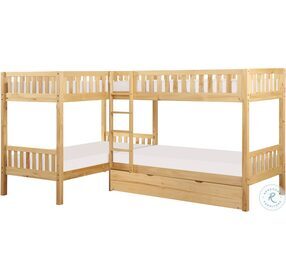 Bartly Natural Pine Twin Corner Bunk Bed With Trundle