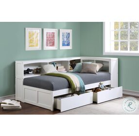 Galen White Youth Bookcase Corner Bedroom Set With Storage Boxes