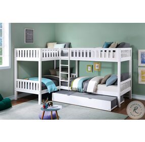 Galen White Youth Corner Bunk Bedroom Set With Trundle