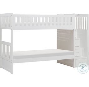Galen White Twin Over Twin Bunk Bed with Storage Staircase