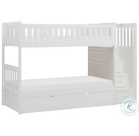 Galen White Twin Over Twin Step Bunk Bed with Twin Trundle