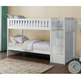 Galen White Youth Bunk Bedroom Set with Storage Staircase
