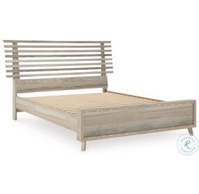 Hasbrick Tan Queen Slat Panel Bed with Footboard