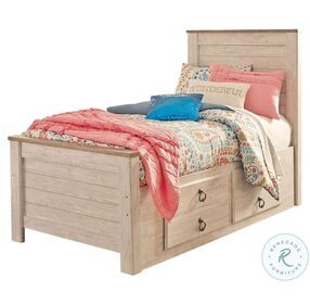 Willowton Whitewash Twin Single Side Under Bed Storage Panel Bed
