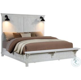 Farmhouse Distressed White King Panel Bed with Bench Footboard