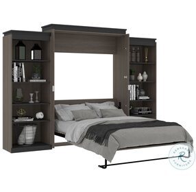 Orion Bark Gray And Graphite 124" Queen Murphy Bed With 2 Shelving Units