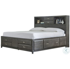 Caitbrook Gray King Bookcase Storage Panel Bed