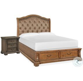 Durango Willadeene Brown And Hickory Upholstered Sleigh Storage Bedroom Set