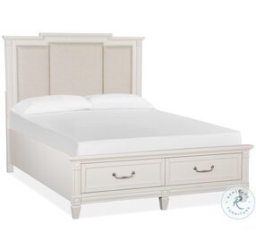 Willowbrook Egg Shell White Queen Upholstered Panel Storage Bed