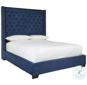 Coralayne Blue Queen Upholstered Panel Bed