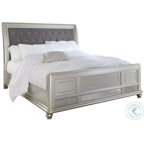 Coralayne Silver Upholstered King Sleigh Bed