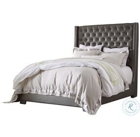 Coralayne Gray Textured King Upholstered Panel Bed