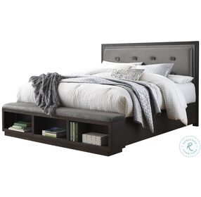Hyndell Dark Brown King Upholstered Panel Storage Bed